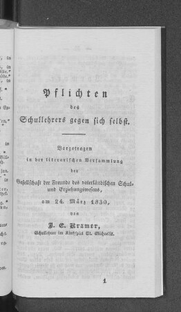 Pflichten des Schullehrers gegen sich selbst.