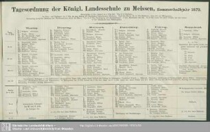 Tagesordnung der Königlichen Landesschule zu Meissen, Sommerhalbjahr 1870