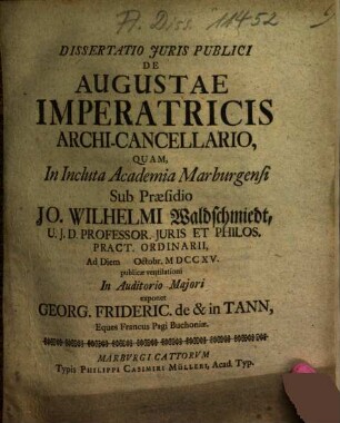 Dissertatio Juris Publici De Augustae Imperatricis Archi-Cancellario