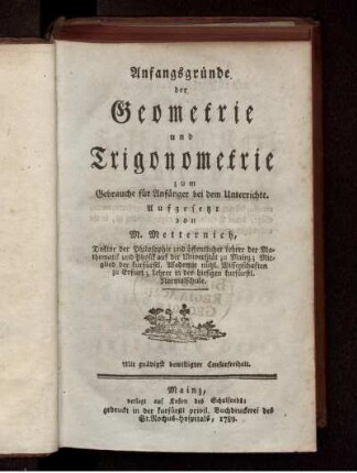 Anfangsgründe der Geometrie und Trigonometrie zum Gebrauche für Anfänger bei dem Unterrichte