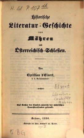 Historische Literaturgeschichte von Mähren und Österreichisch-Schlesien