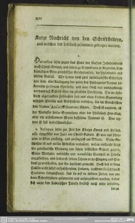 Kurtze Nachricht von den Schriftstellern, aus welchen dis Lesebuch zusammen getragen worden