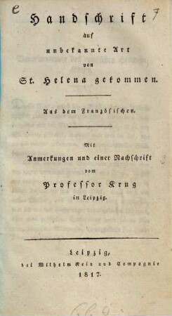 Handschrift auf unbekannte Art von St. Helena gekommen