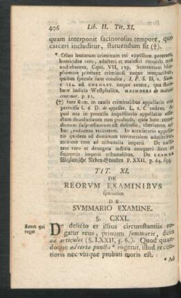 Tit. XI. De Reorum Examinibus speciatim De Summario Examine