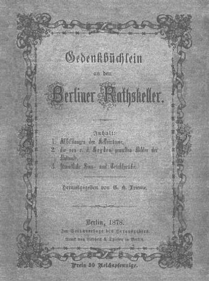 Gedenkbüchlein an den Berliner Rathskeller