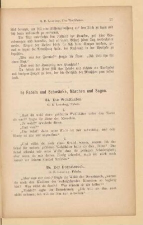 b) Fabeln und Schwänke, Märchen und Sagen
