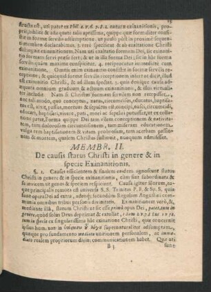 Membr. II. De causis status Christi in genere & in specie Exinanitionis.