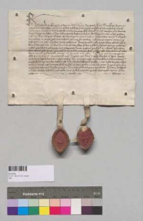 Prior Michael Duarch und der Konvent des Dominikanerklosters zu Landshut schließen eine Gebetsverbrüderung mit Kloster Seeon. S1: Prior Michael Durach v. Dominikanerkloster zu Landshut, S2: Konvent d. Dominikanerklosters zu Landshut