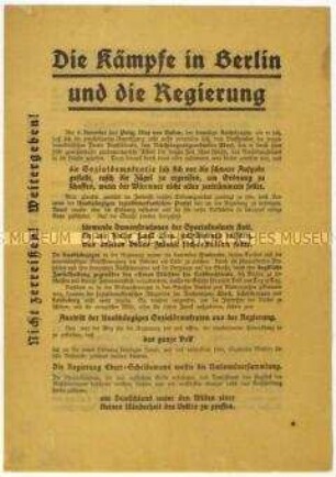 Flugblatt der SPD zum Januaraufstand 1919 in Berlin