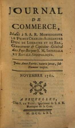 Journal de commerce. 1761,[5] = T. 18. Novembre