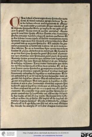 Circa lecturam arboris cognationis spiritualis iuxta modum et formam traditionis egregii Johannes Andreae in sua lectura arboris consanguinitatis et affinitatis conformiter procedendo...