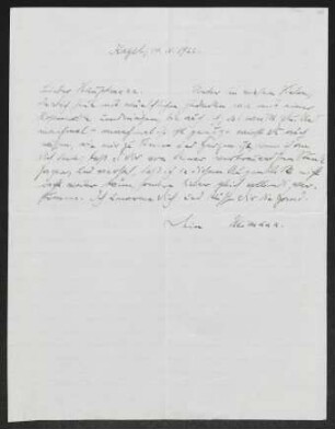 Brief von Moritz Heimann an Gerhart Hauptmann