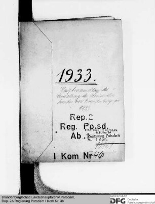 Hauptvoranschlag der Verwaltung des Provinzialverbandes von Brandenburg für 1933