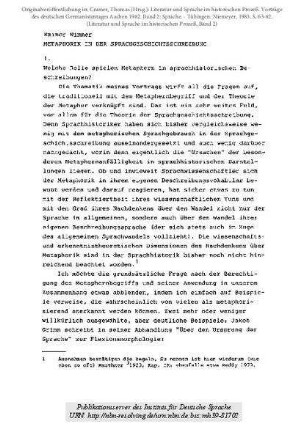Metaphorik in der Sprachgeschichtsschreibung