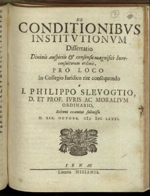 De Conditionibus Institutionum Dissertatio