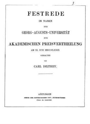 Festrede im Namen der Georg-Augusts-Universität zur akademischen Preisvertheilung am XI. Iuni MDCCCLXXIX