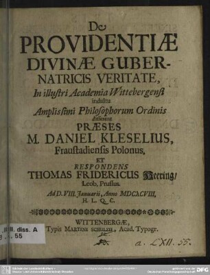 De providentiae divinae gubernatricis veritate