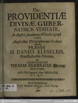 De providentiae divinae gubernatricis veritate