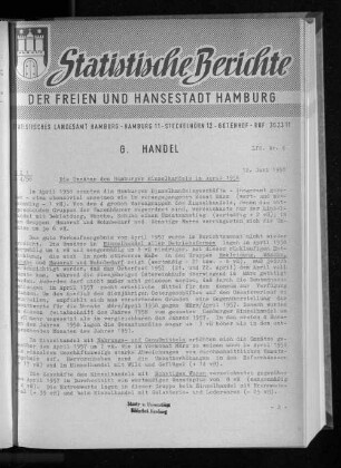 Die Umsätze des Hamburger Einzelhandels im April 1958 : Lfd. Nr. 6