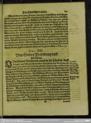 Cap. XXI. Von Gottes Providentz und Fürsehung