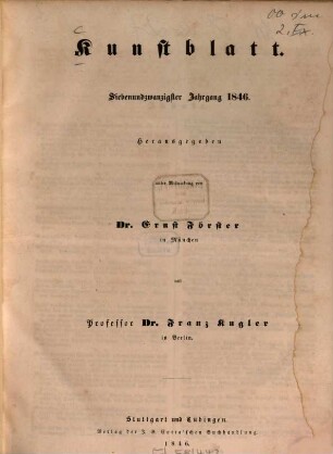 Morgenblatt für gebildete Leser. Kunstblatt. 27. 1846