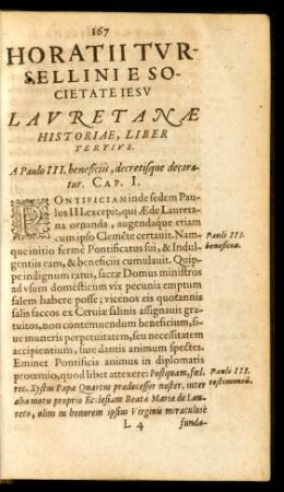 Horatii Tursellini E Societate Iesu Lauretanae Historiae, Liber Tertius.