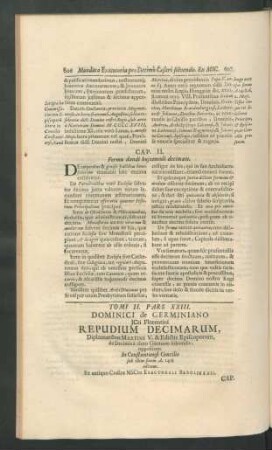 Tomi II. Pars XXIII. Dominici de Germiniano ... Repudium Decimarum ...