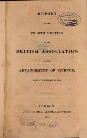 Report of the ... meeting. 4. 1834 (1835)