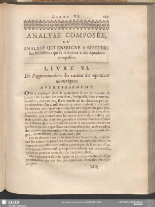 Livre VI. De l'approximation des racines des équations numeriques