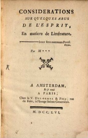 Considerations sur quelques abus de l'Esprit en matière de Littérature