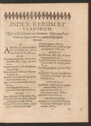 Index Rerum Et Verborum, Quae in hoc Opere continentur.