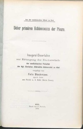Ueber primären Echinococcus der Pleura