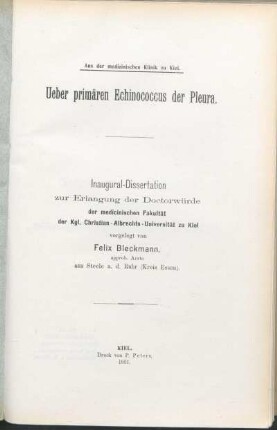 Ueber primären Echinococcus der Pleura