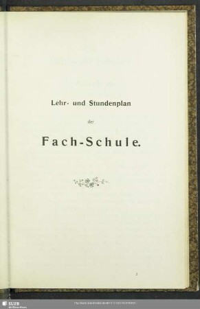 Lehr- und Stundenplan der Fach-Schule
