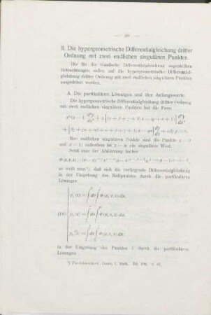 II. Die hypergeometrische Differentialgleichung dritter Ordnung mit zwei endlichen singulären Punkten.