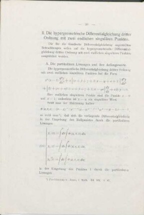 II. Die hypergeometrische Differentialgleichung dritter Ordnung mit zwei endlichen singulären Punkten.