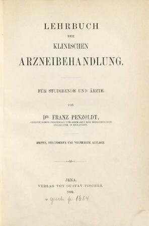 Lehrbuch der klinischen Arzneibehandlung : für Studirende und Ärzte
