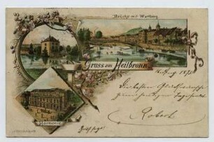 Mehrbildkarte, 3 Motive (Sammenansichten) Neckarbrücke mit Wartberg, Trappensee, Harmonie
