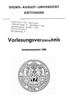 SS 1985: Vorlesungsverzeichnis