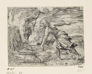 Samson jagt brennende Füchse durch die Felder der Philister, Blatt 7 der Folge "Geschichte des Samson"