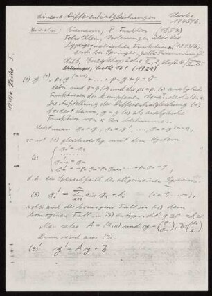 Lineare Differentialgleichungen [Vorlesungsmitschrift], Hamburg, 1945 - 1946