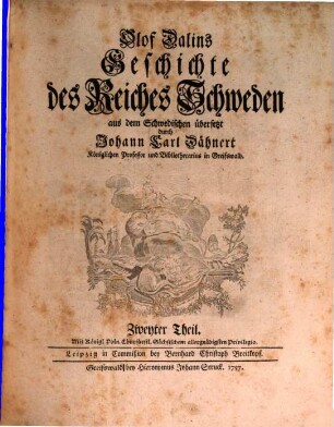 Olof Dalins Geschichte des Reiches Schweden, Zweyter Theil