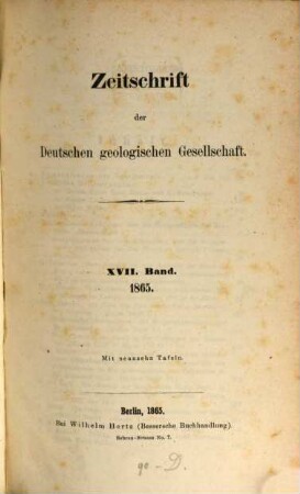 Zeitschrift der Deutschen Geologischen Gesellschaft. 17, 17. 1865