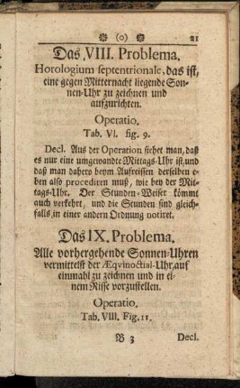 Das VIII. Problema. Horologium septentrionale, das ist, eine gegen Mitternacht liegende Sonnen-Uhr zu zeichnen und aufzurichten.