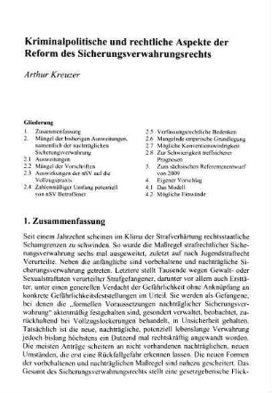 367-386, Kriminalpolitische und rechtliche Aspekte der Reform des Sicherungsverwahrungsrechts