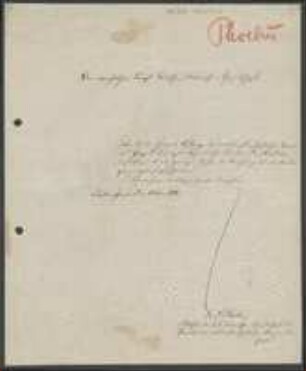 Brief von Philipp Phoebus an Regensburgische Botanische Gesellschaft