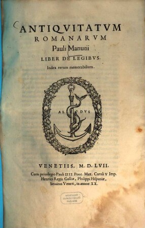 Antiqvitatvm Romanarvm Pauli Manutii Liber De Legibvs
