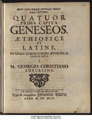 [...] Quatuor Prima Capita Geneseos, Aethiopice Et Latine