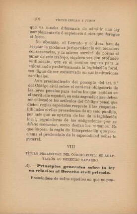 VIII. - Título preliminar del código civil: su adaptación al derecho Navarra