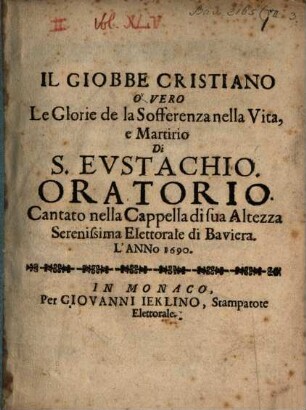 Il giobbe cristiano : overo di S. Eustachio oratorio